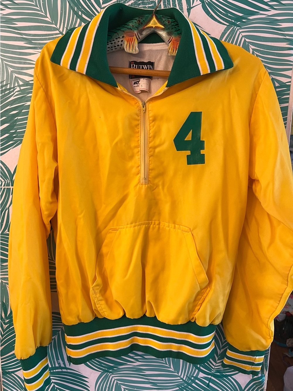 Vintage Butwin Richland Bombers #4 retro Yellow & Green Pullover Jacket sz S